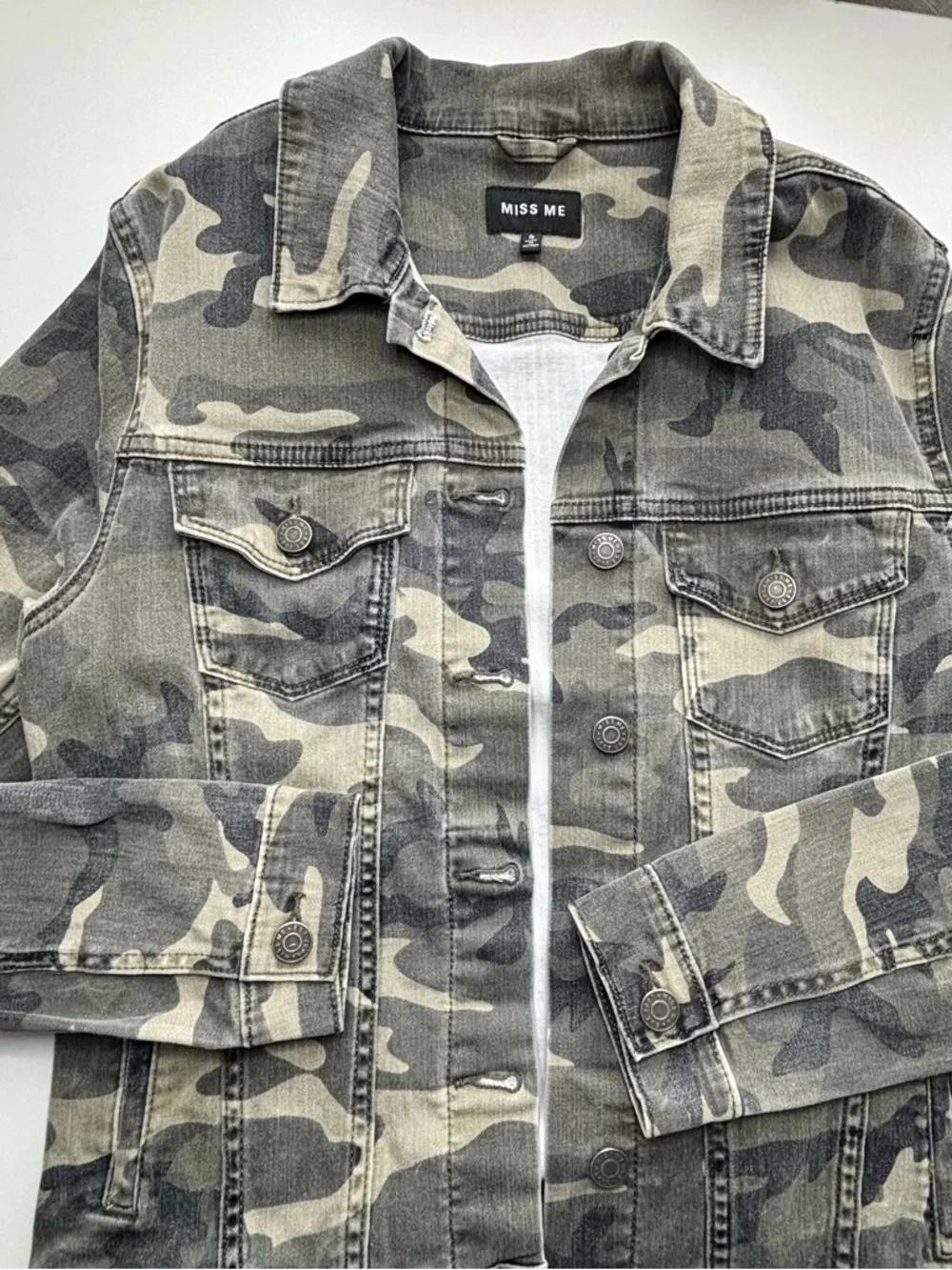 MISS ME CAMO JACKET • SIZE Small • STRETCH DENIM - Picture 13 of 13